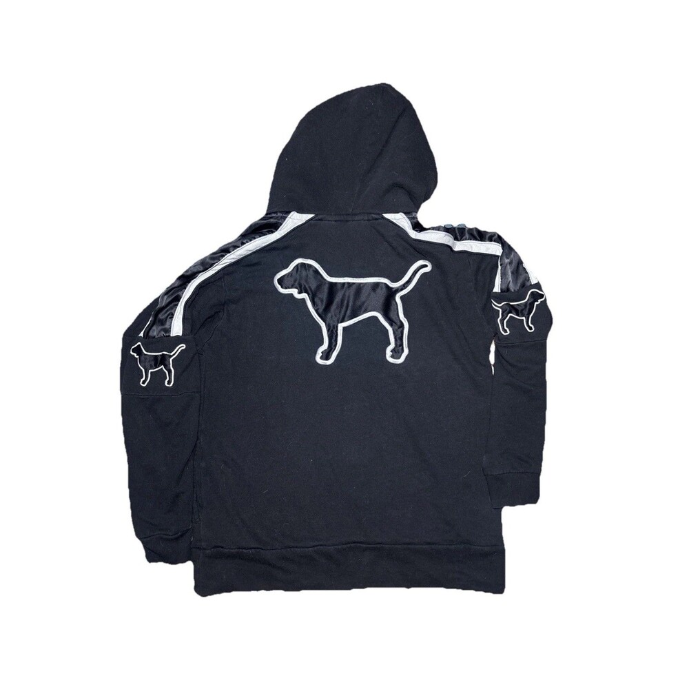 Victoria's Secret Small Campus Sherpa Dog Black Full Zip Hoodie Pullover Women's